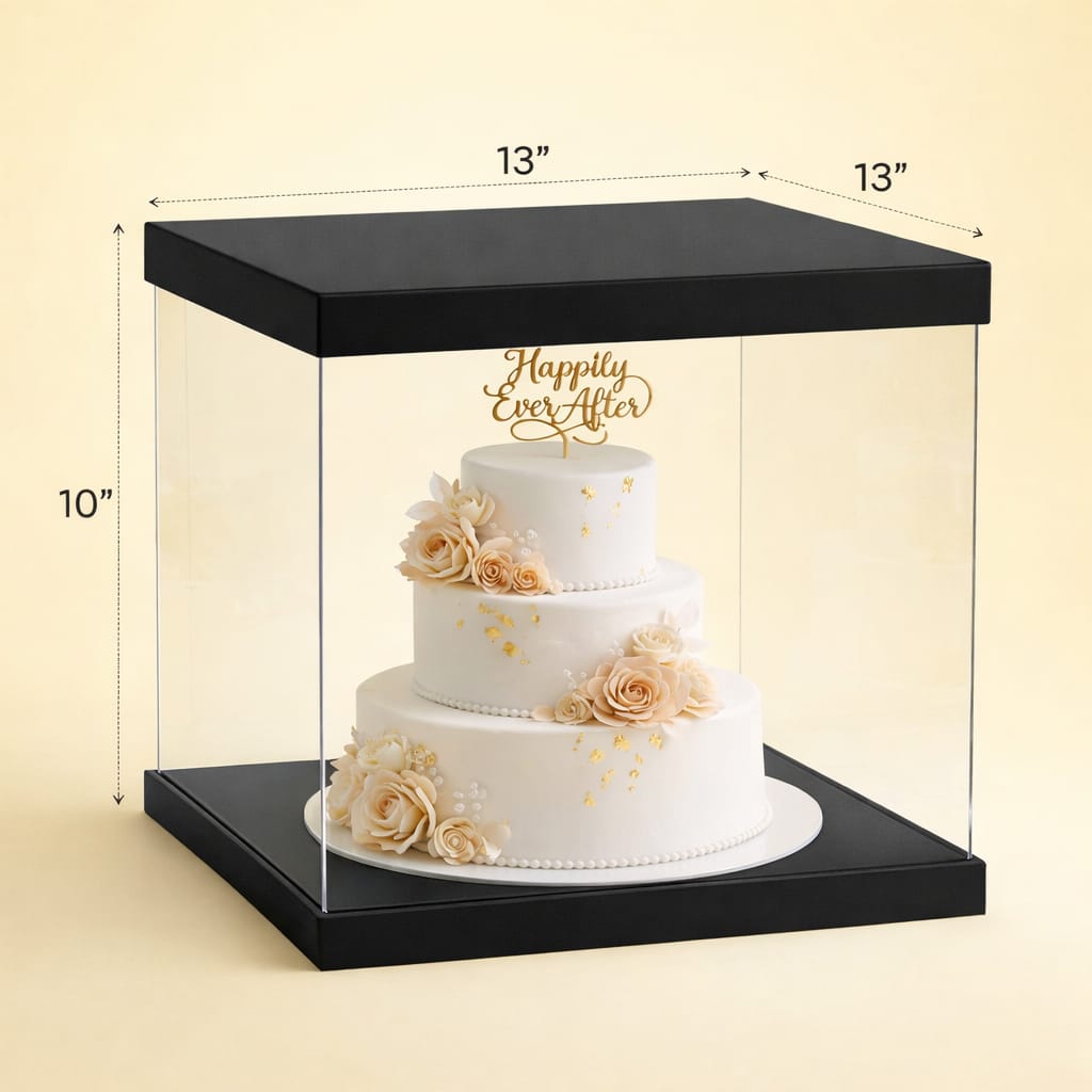 Transparent Black Cake Box  (13x13x10" Set of 3 PCS)
