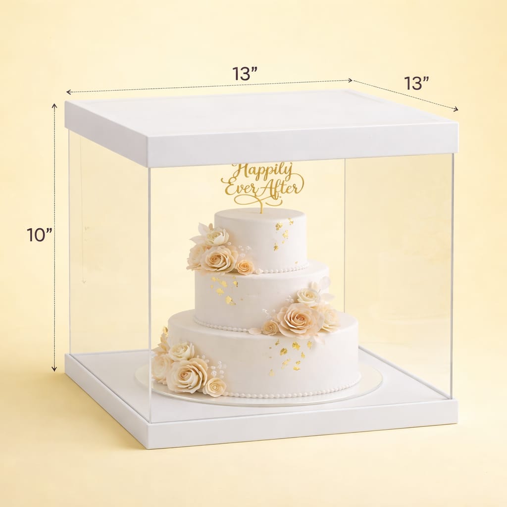 Transparent White Cake Box  (13x13x10" Set of 3 PCS)