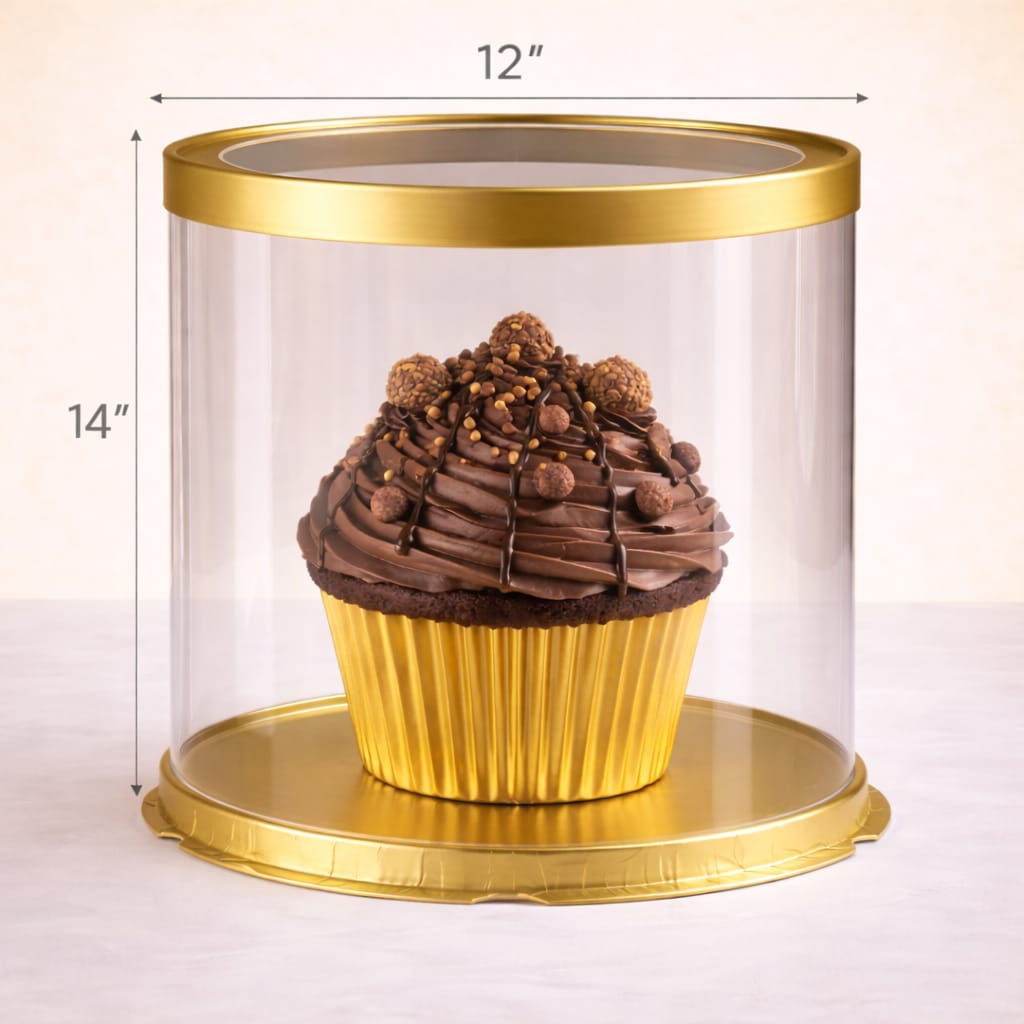 Round Transparent Golden Cake Box (12x14" Set of 3 PCS)