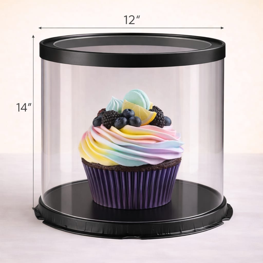 Round Transparent Black Cake Box (12x14" Set of 3 PCS)