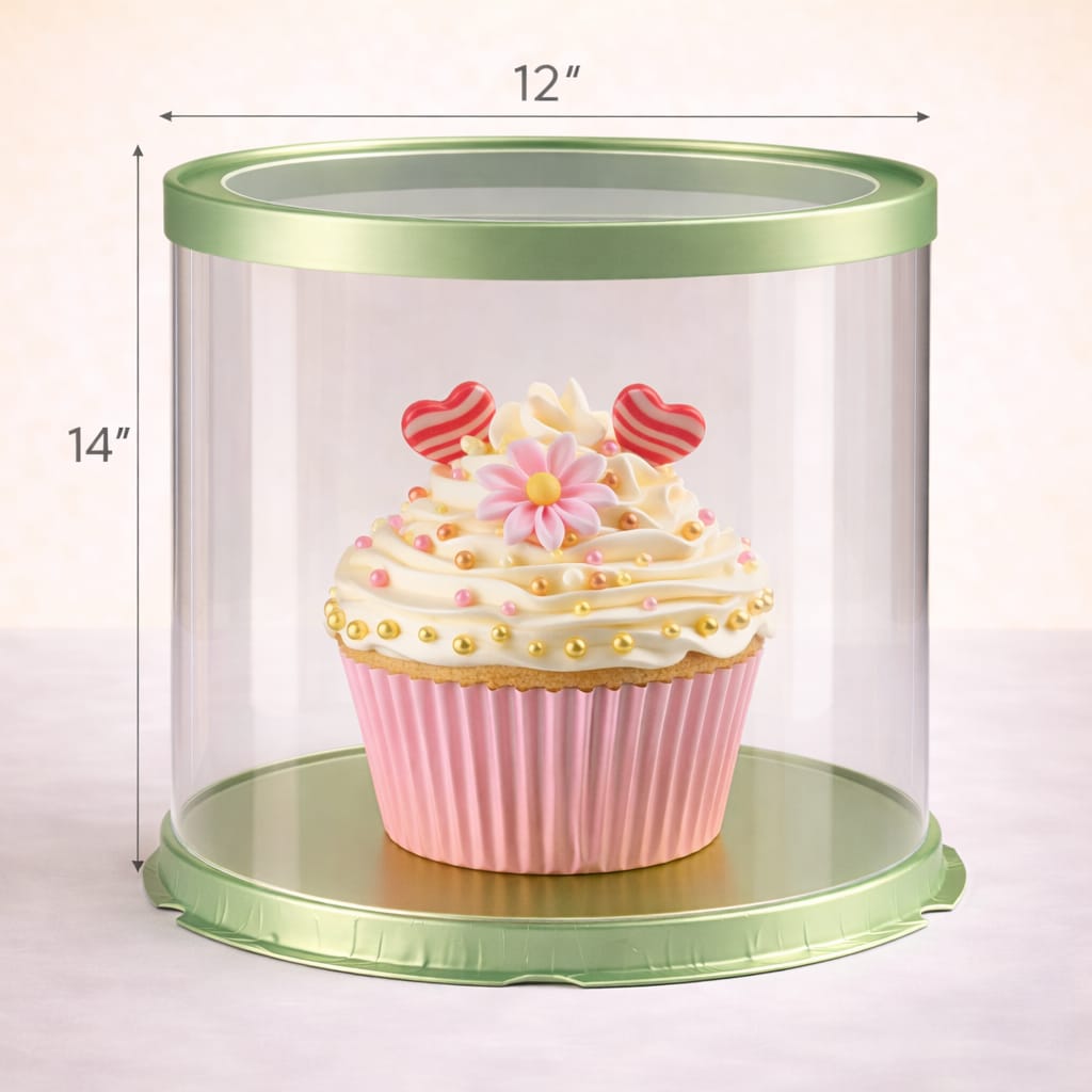 Round Transparent Green Cake Box (12x14" Set of 3 PCS)