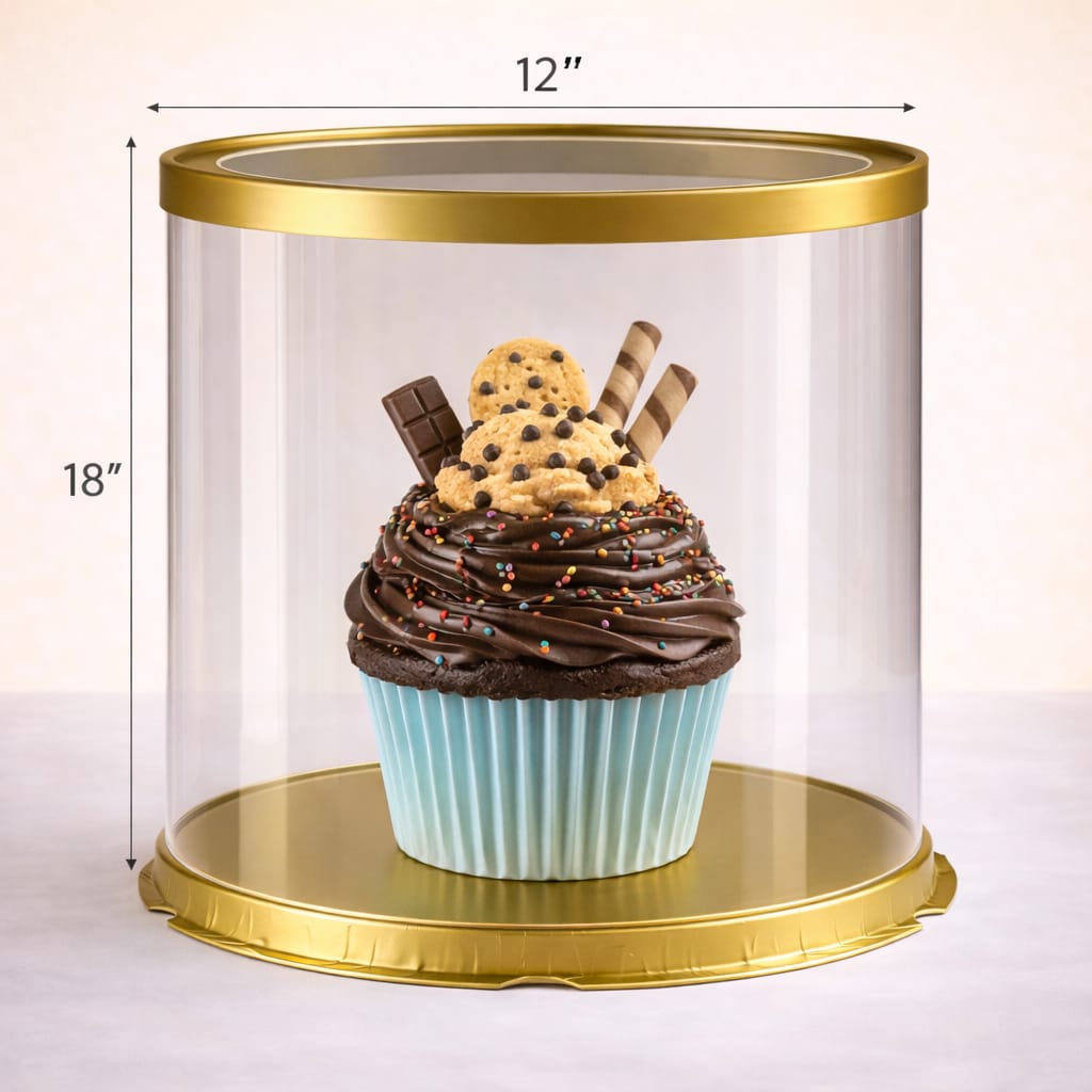 Round Transparent Golden Cake Box (12x18" Set of 3 PCS)