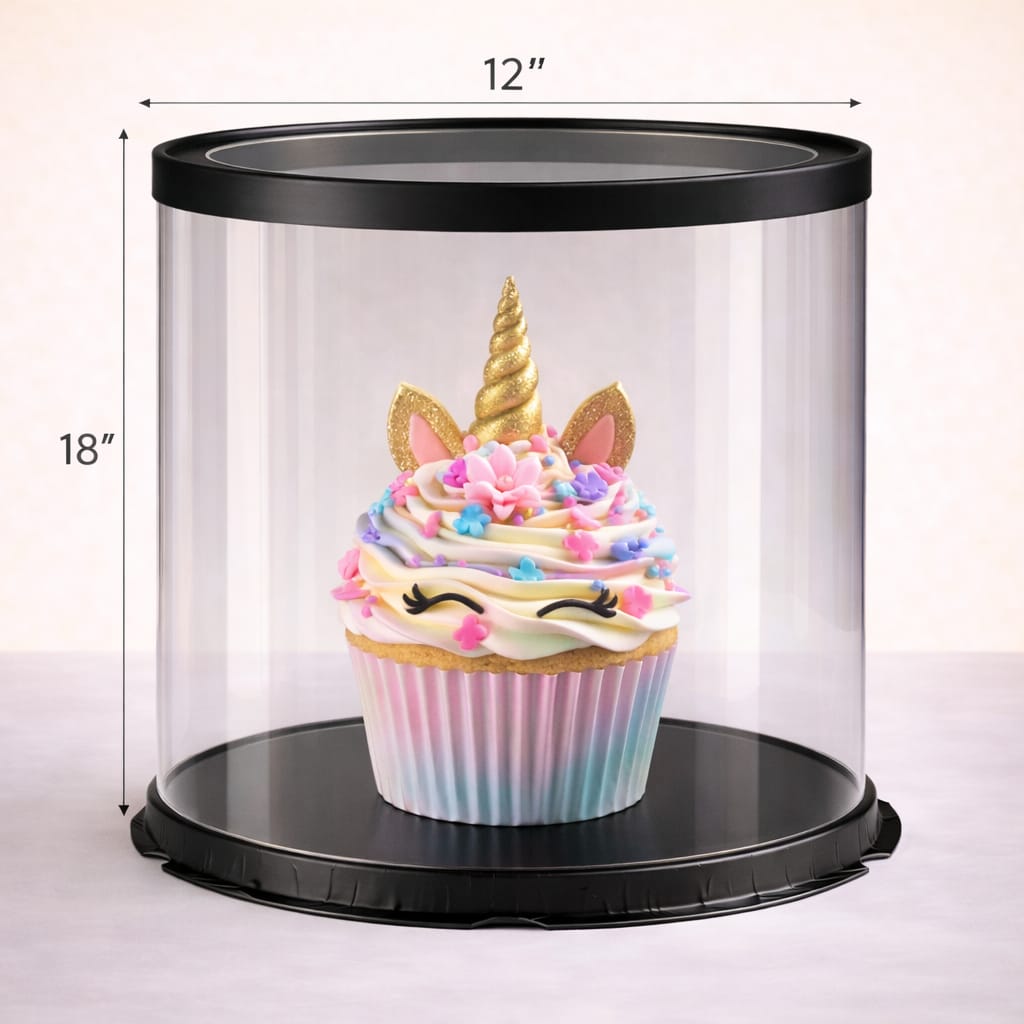 Round Transparent Black Cake Box (12x18" Set of 3 PCS)
