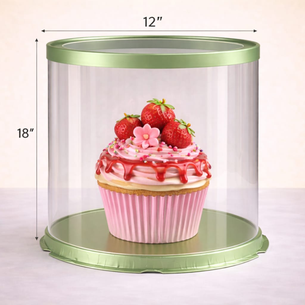 Round Transparent Green Cake Box (12x18" Set of 3 PCS)