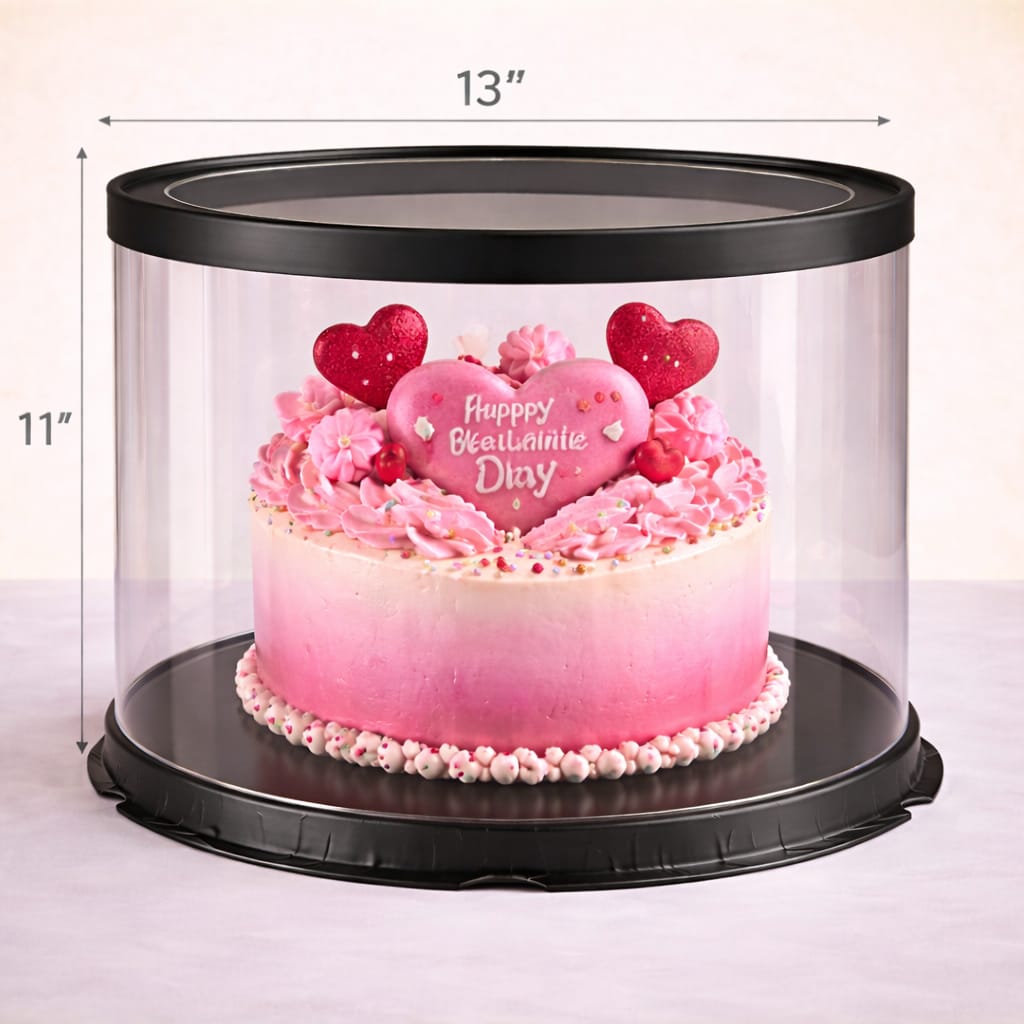Round Transparent Black Cake Box (13x11" Set of 3 PCS)