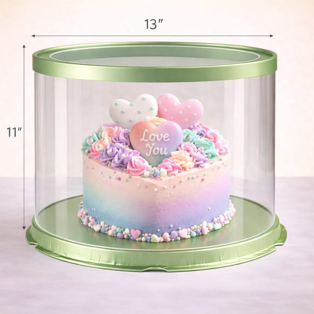 Round Transparent Green Cake Box (13x11" Set of 3 PCS)