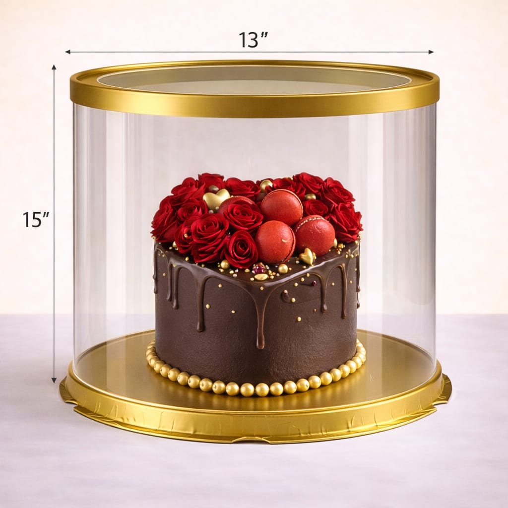 Round Transparent Golden Cake Box (13x15" Set of 3 PCS)