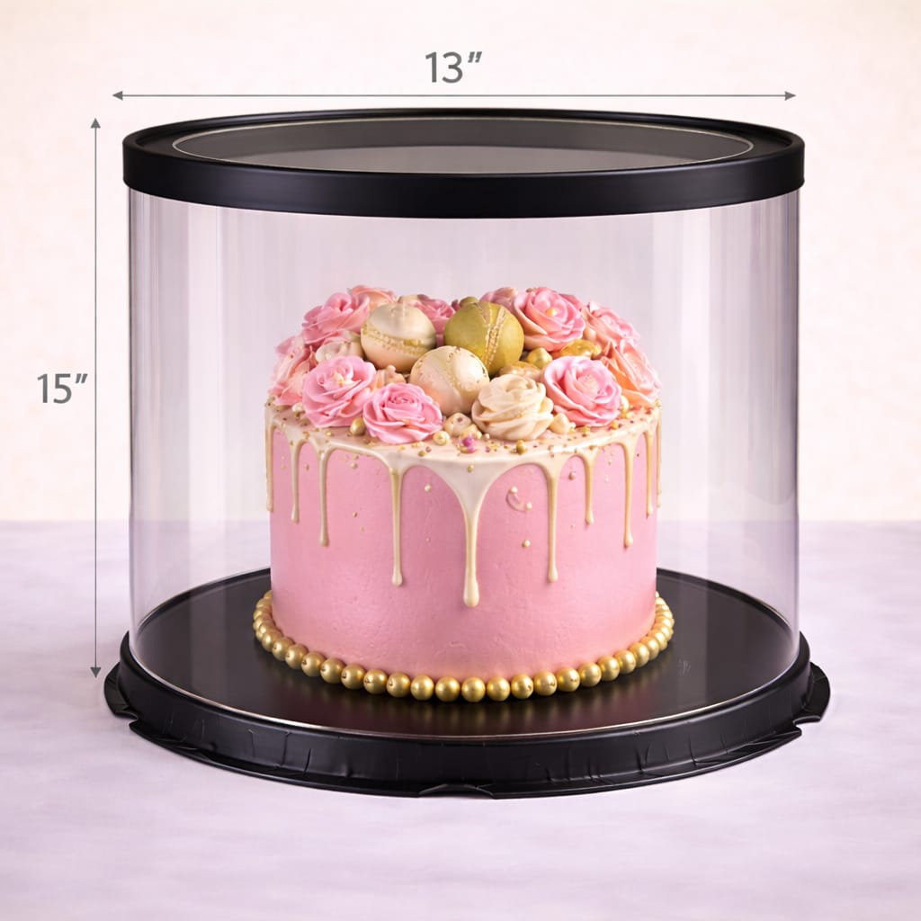 Round Transparent Black Cake Box (13x15" Set of 3 PCS)