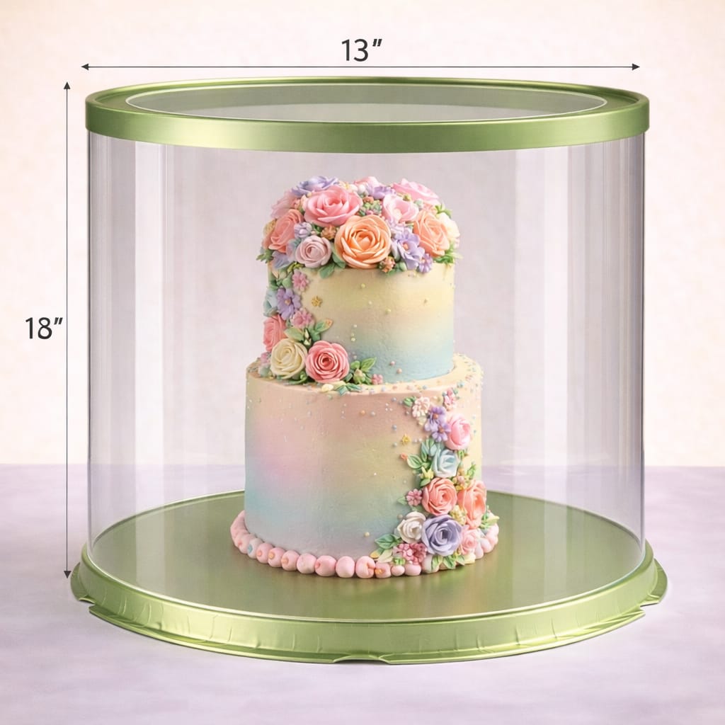 Round Transparent Green Cake Box  (13x18" Set of 3 PCS)
