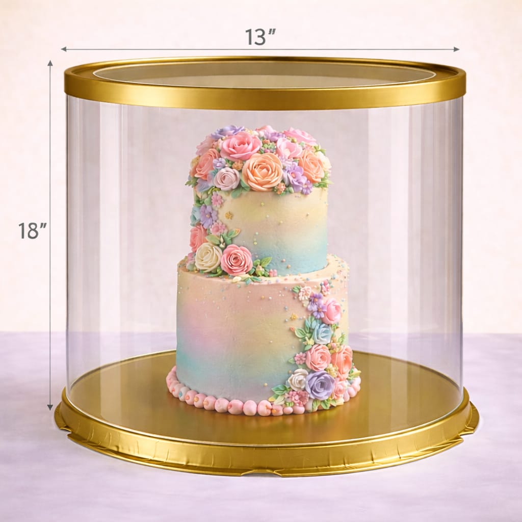 Round Transparent Golden Cake Box  (13x18" Set of 3 PCS)