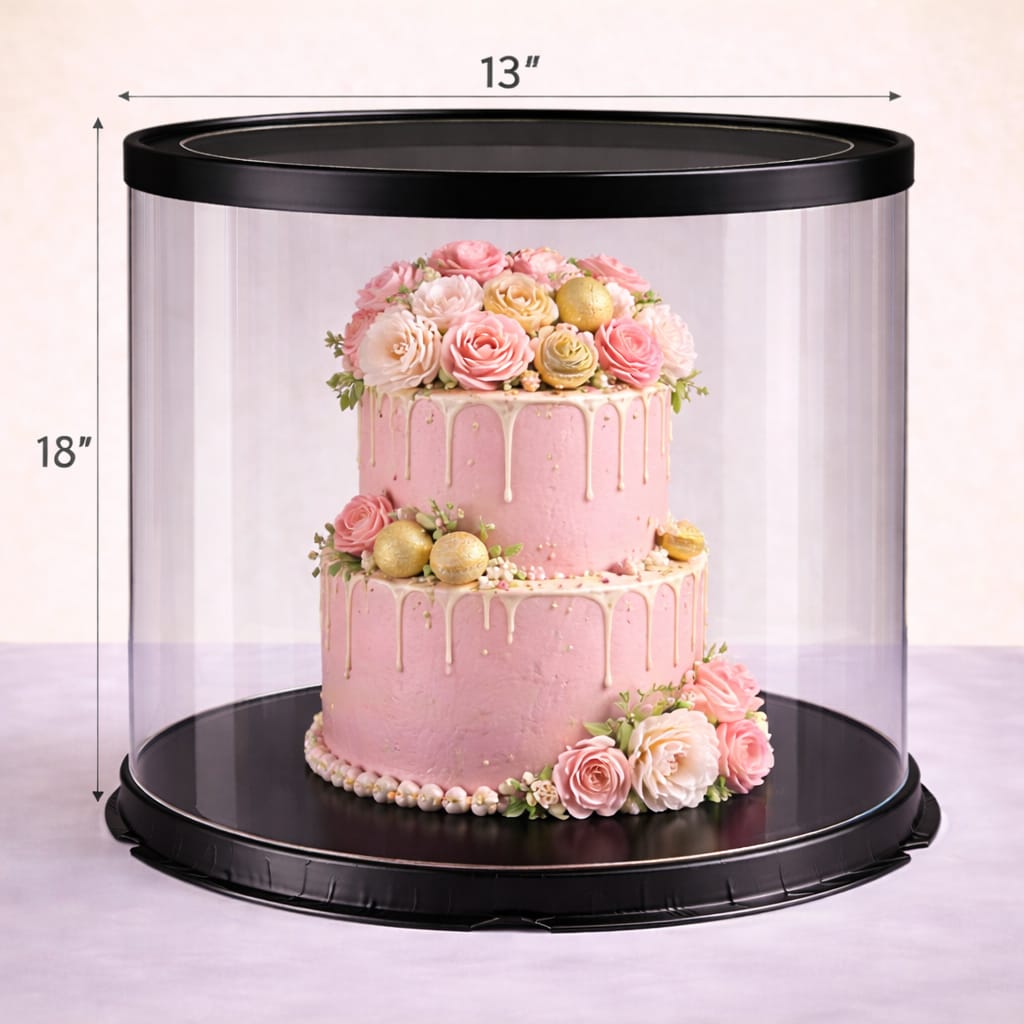 Round Transparent Black Cake Box  (13x18" Set of 3 PCS)