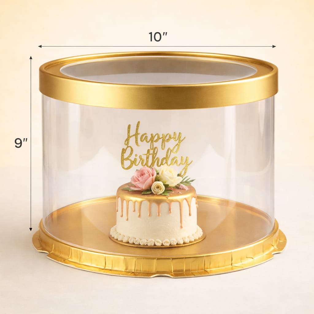 Golden Round Transparent Cake Box (10x9" Set of 3 PCS)
