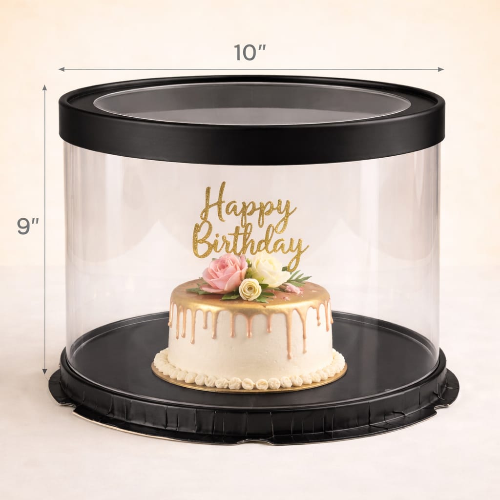 Black Round Transparent Cake Box (10x9" Set of 3 PCS)