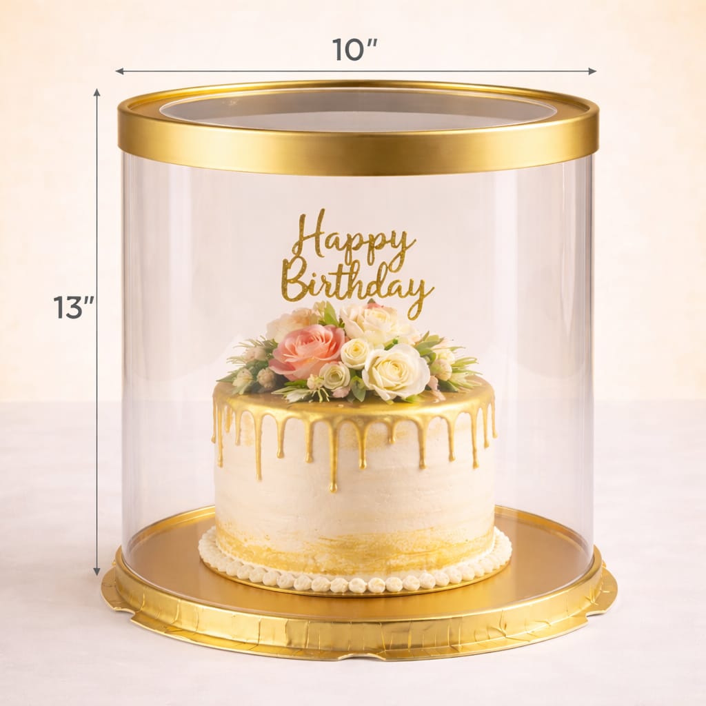 Golden Round Transparent Cake Box  (10x13" Set of 3 PCS)