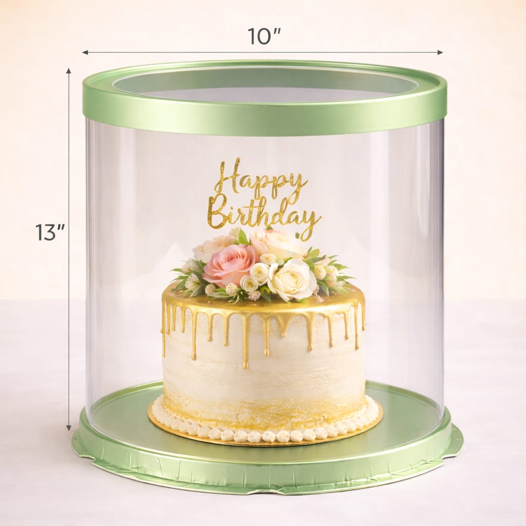 Green Round Transparent Cake Box  (10x13" Set of 3 PCS)