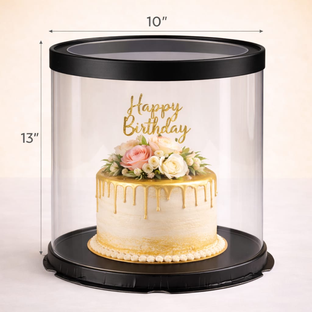 Black Round Transparent Cake Box  (10x13" Set of 3 PCS)