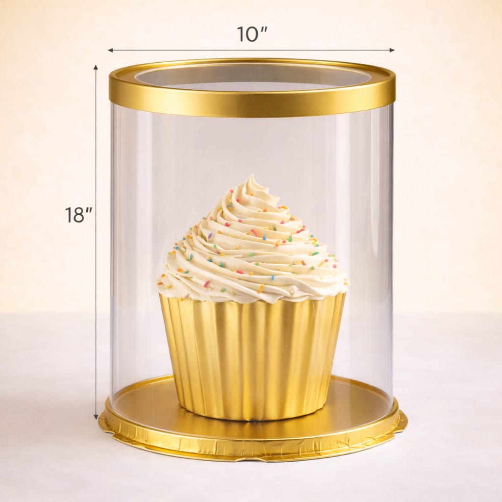 Golden Round Transparent Cake Box  (10x18" Set of 3 PCS)