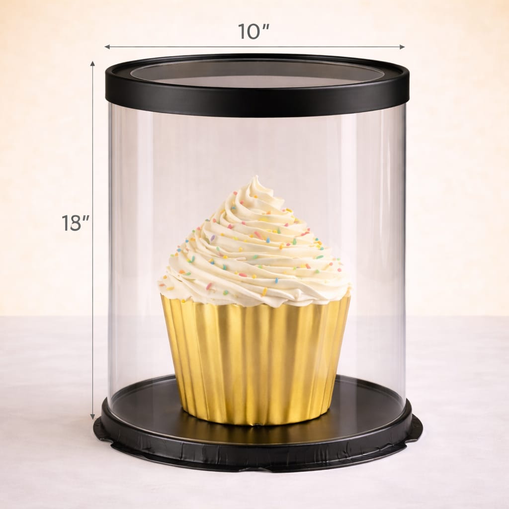 Black Round Transparent Cake Box  (10x18" Set of 3 PCS)