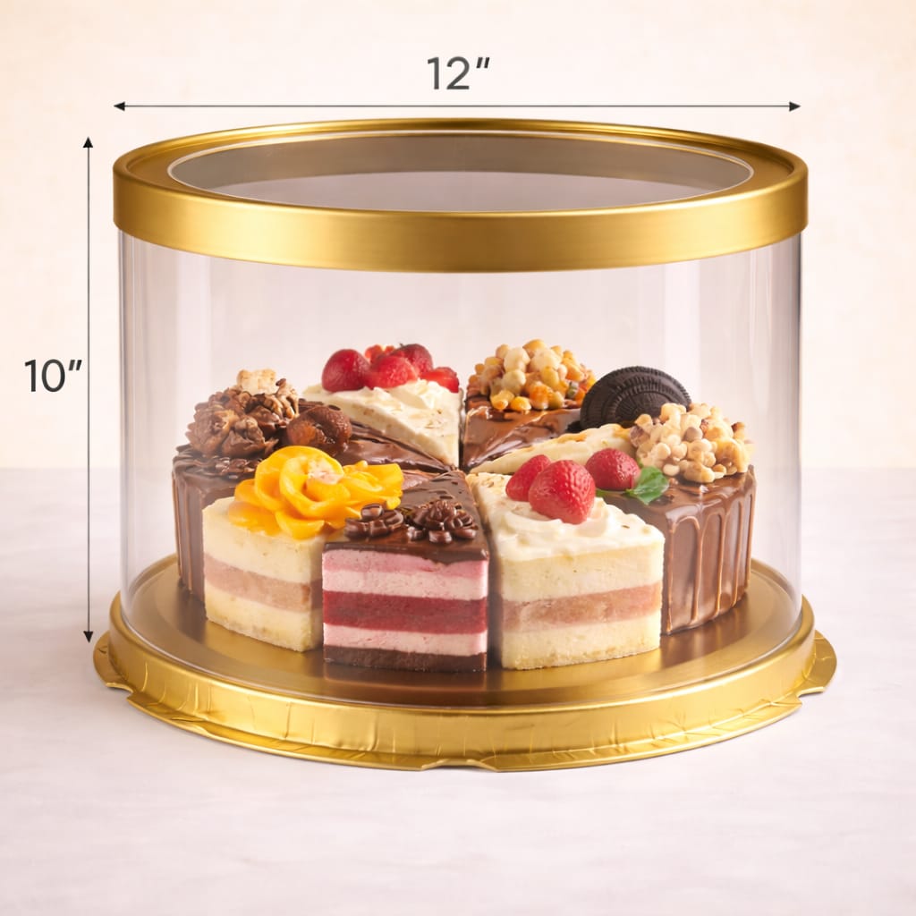 Golden Round Transparent Cake Box  (12x10" Set of 3 PCS)