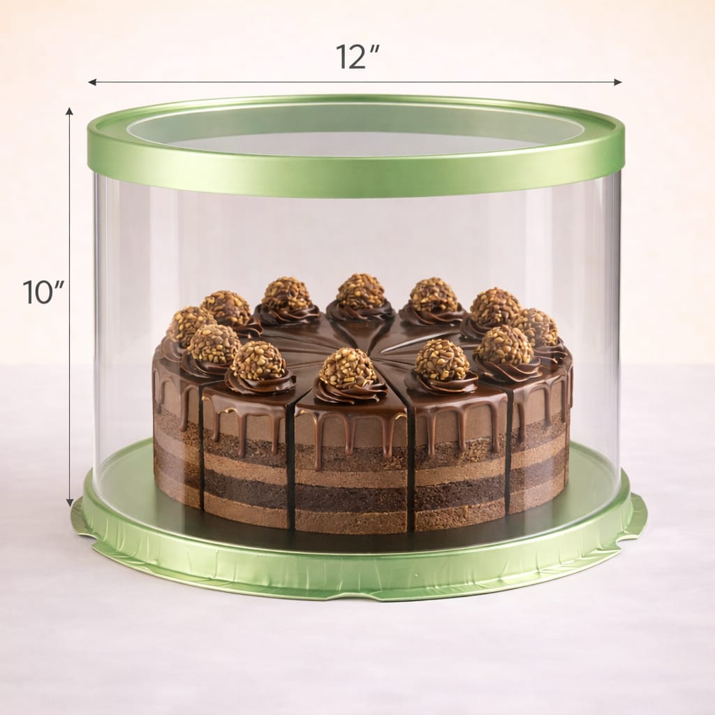 Green Round Transparent Cake Box  (12x10" Set of 3 PCS)