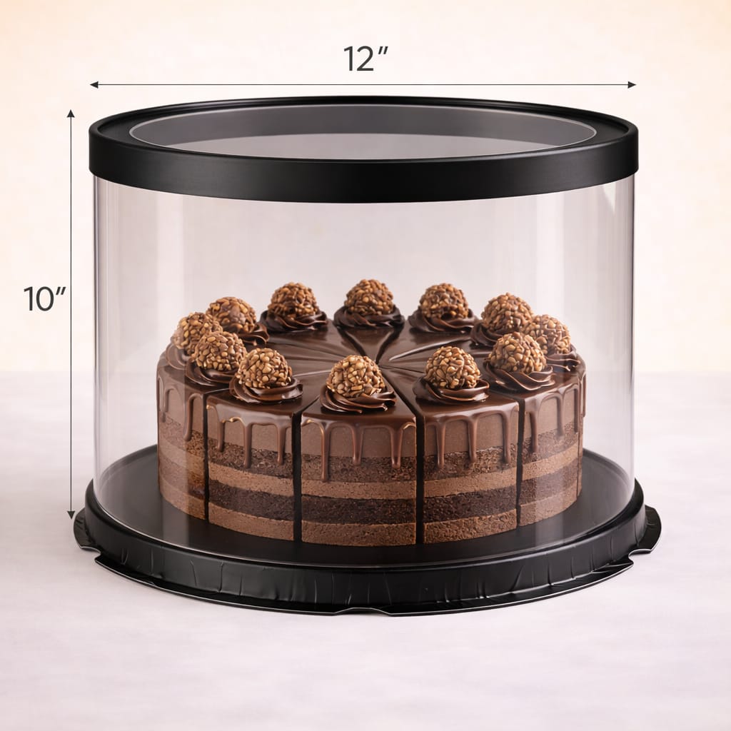 Black Round Transparent Cake Box  (12x10" Set of 3 PCS)