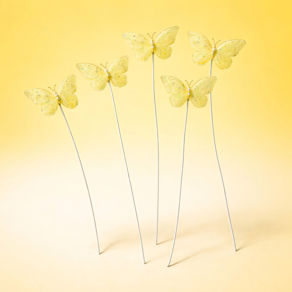 Cloth Butterfly Cake Topper with Stone (Set of 5 pcs)