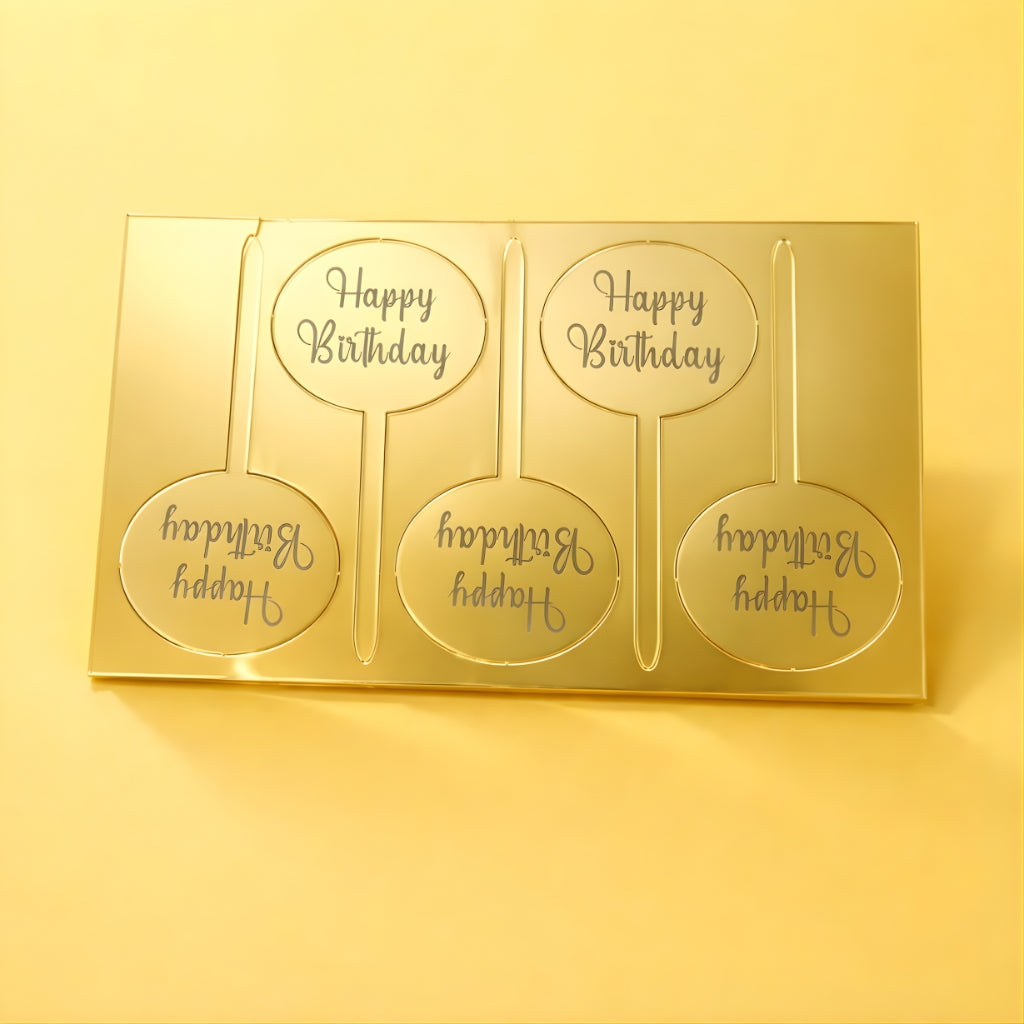 Gold Happy Birthday Acrylic Cake Topper (Set of 5 pcs)