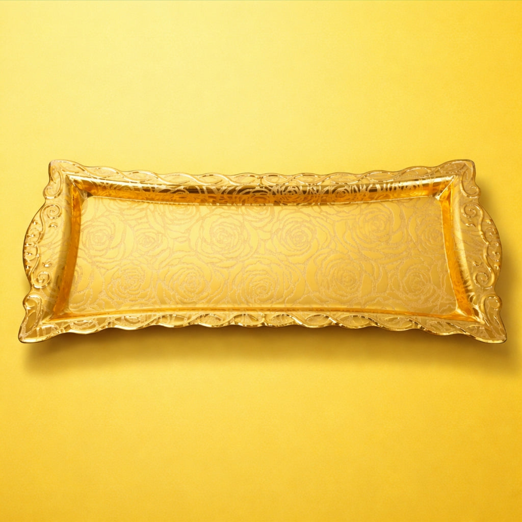 Golden Rectangle Metal Serving Tray (14×5 Inch, Set of 3 pcs) 774