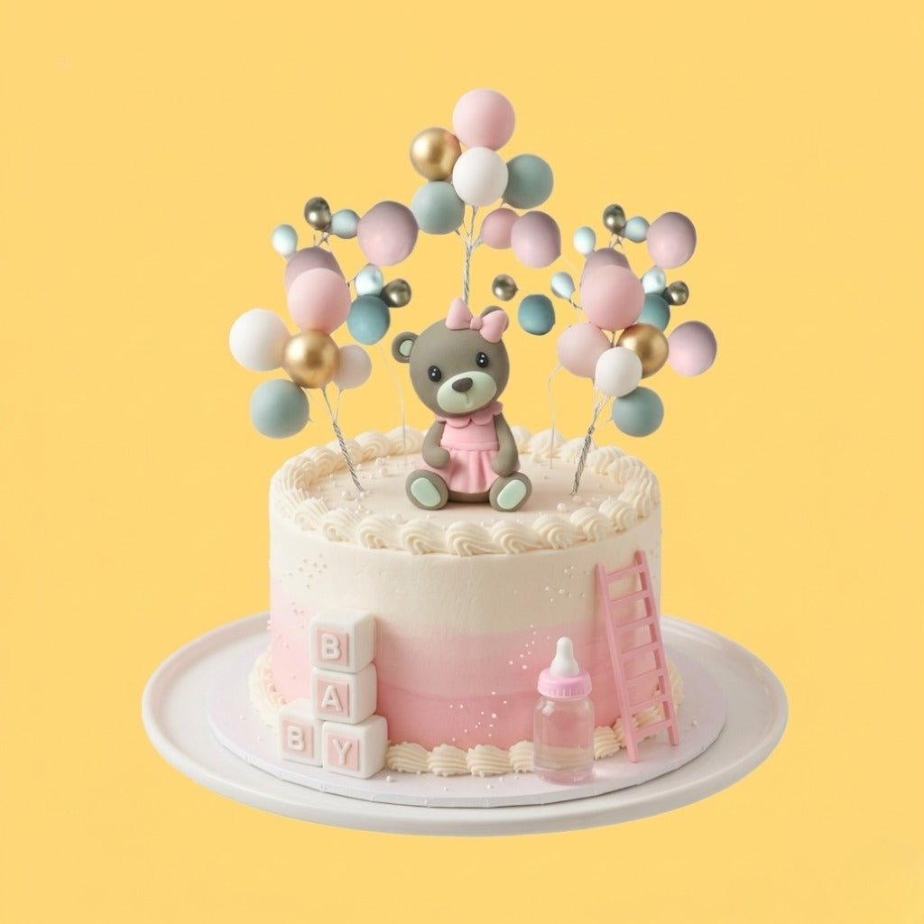 Pink Cute Teddy Bear Cake Topper Accessories (1 pc)