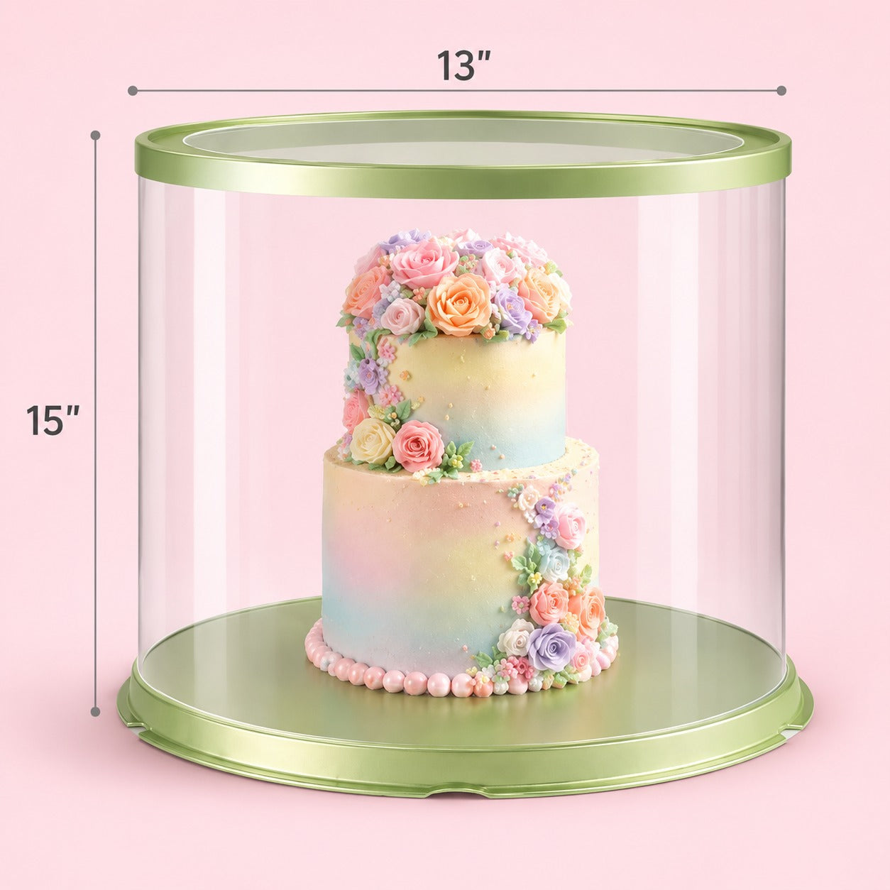 Round Transparent Green Cake Box (13x15" Set of 3 PCS) (Barcode 13699)