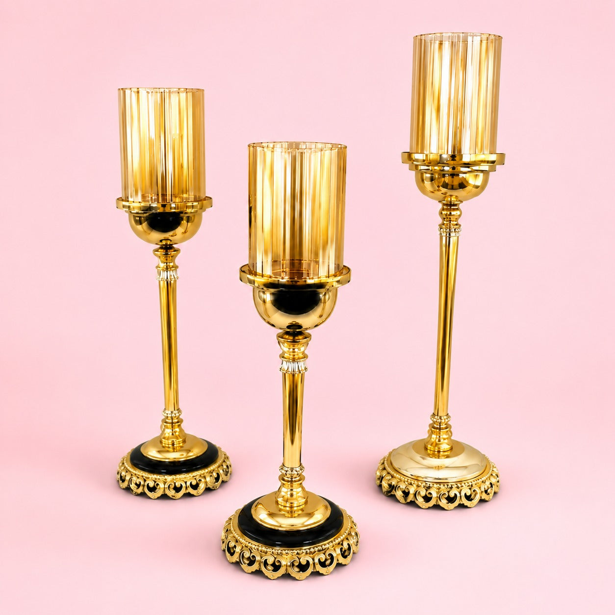 LUXE METAL  HURRICANE CANDLE  HOLDER STAND (3  PCS) 13257