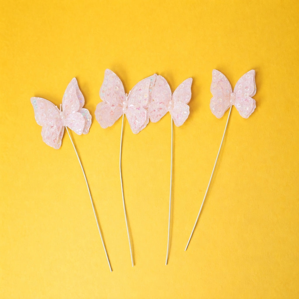 Cloth Butterfly Cake Topper with Stone (Set of 5 pcs)