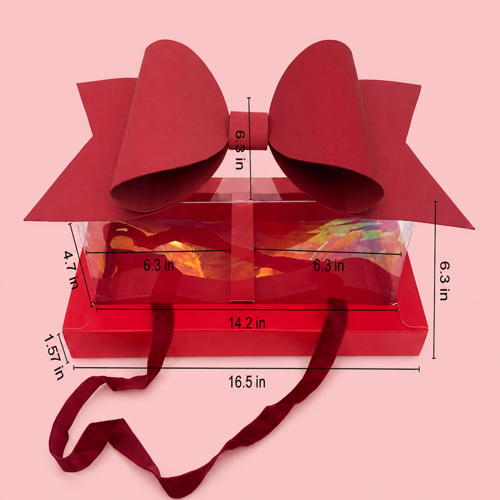 GIFT PACKING BOW BOX WITH RIBBON ( RED )(Set of 4 PCS) 13864